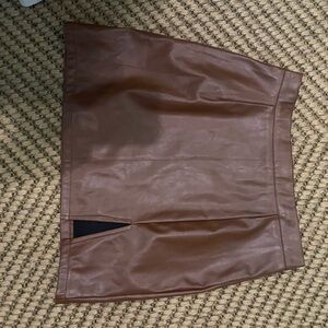 SHEIN Brown Faux Leather Midi Skirt